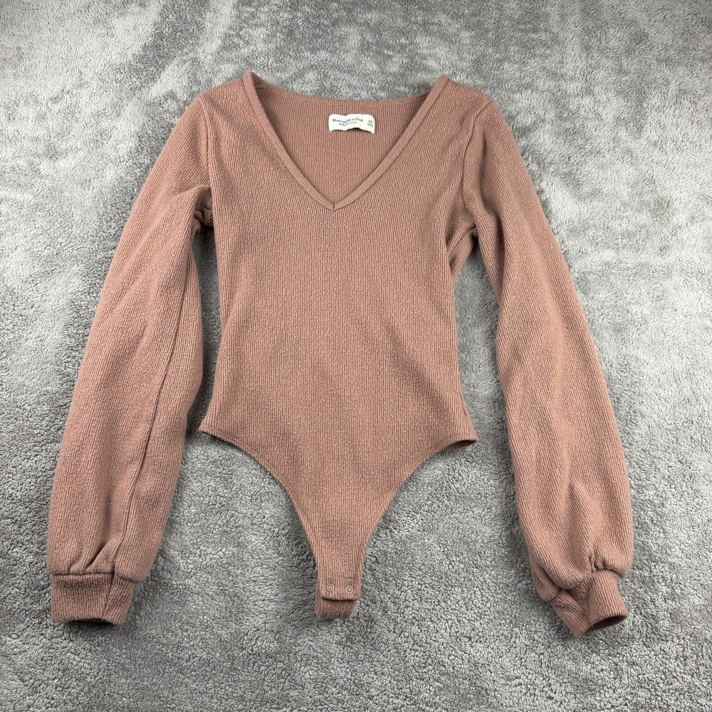 Vtg Abercrombie & Fitch Soft Cozy Sweater Bodysuit Womens XS Brown V-Neck - Picture 1 of 16